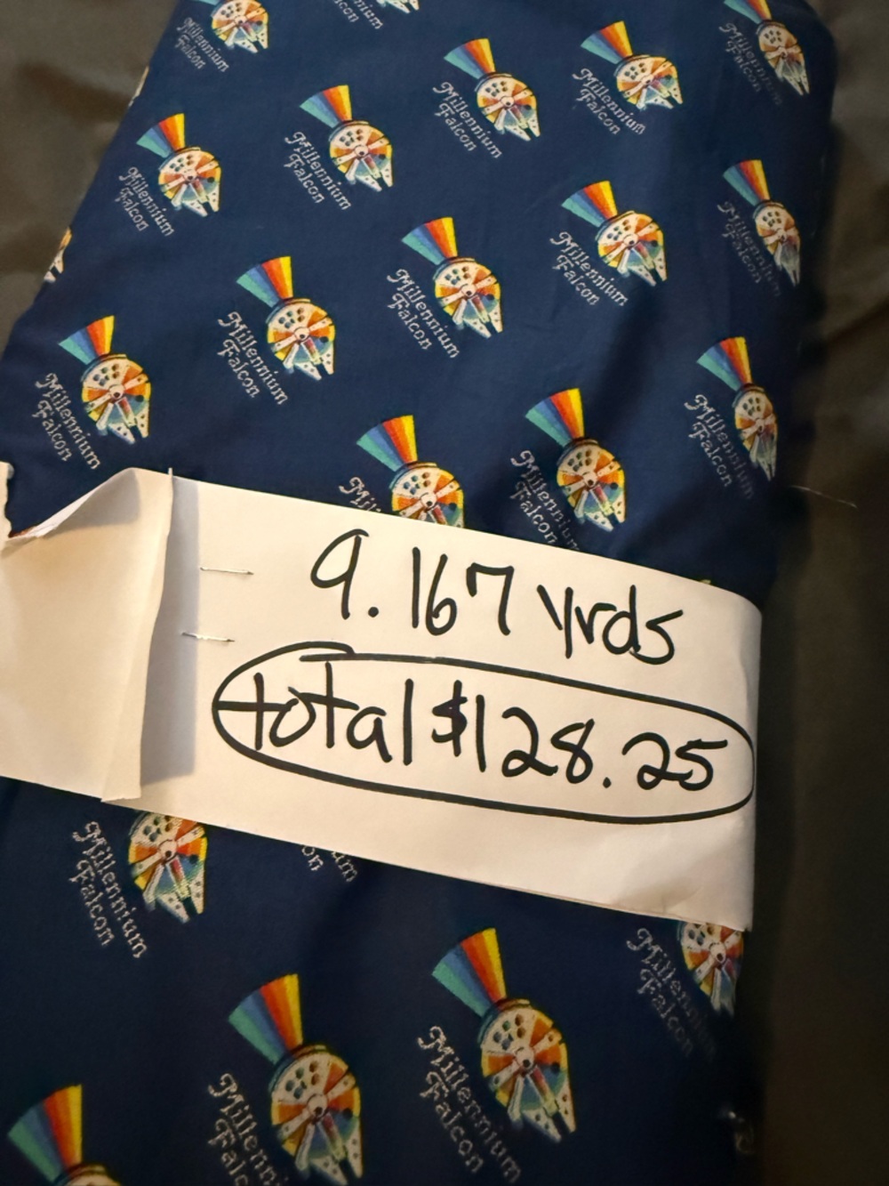 Star Wars Navy Blue Millennium Falcon Rainbow Print Fabric